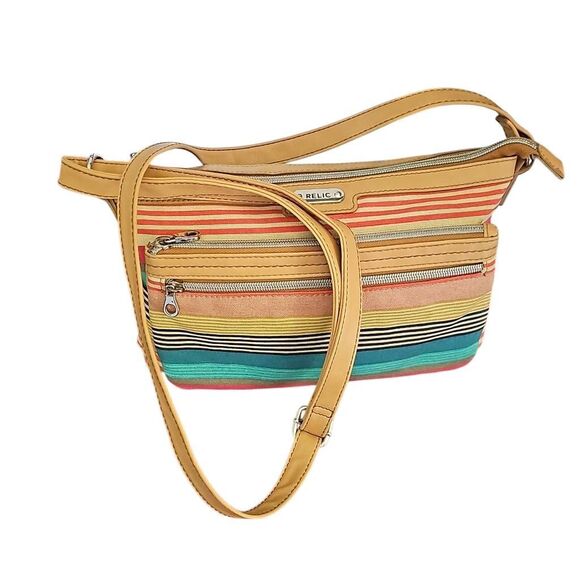 Relic Crossbody Purse. Shoulder Bag. Colorful Striped Design.